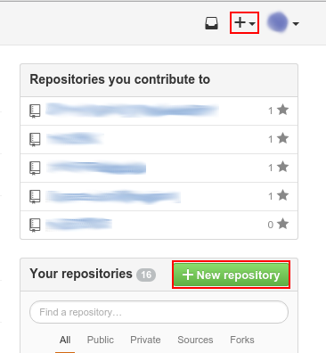 GitHub new repository buttons